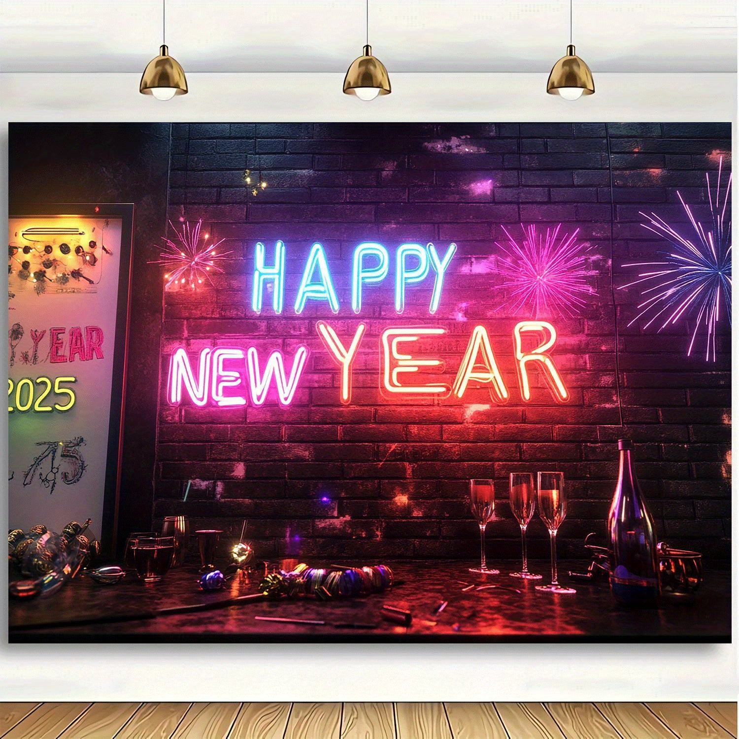 1pc Classic Vertical Oblong Happy New Year Neon Sign Backdrop - Festive Party Wall Decor for Thanksgiving, Easter, Birthday, Anniversary Celebrations