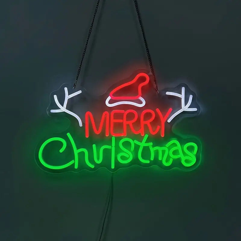 Merry Christmas Neon Sign - USB Powered, Multicolor LED Light for Indoor Holiday Decor & Party Ambiance