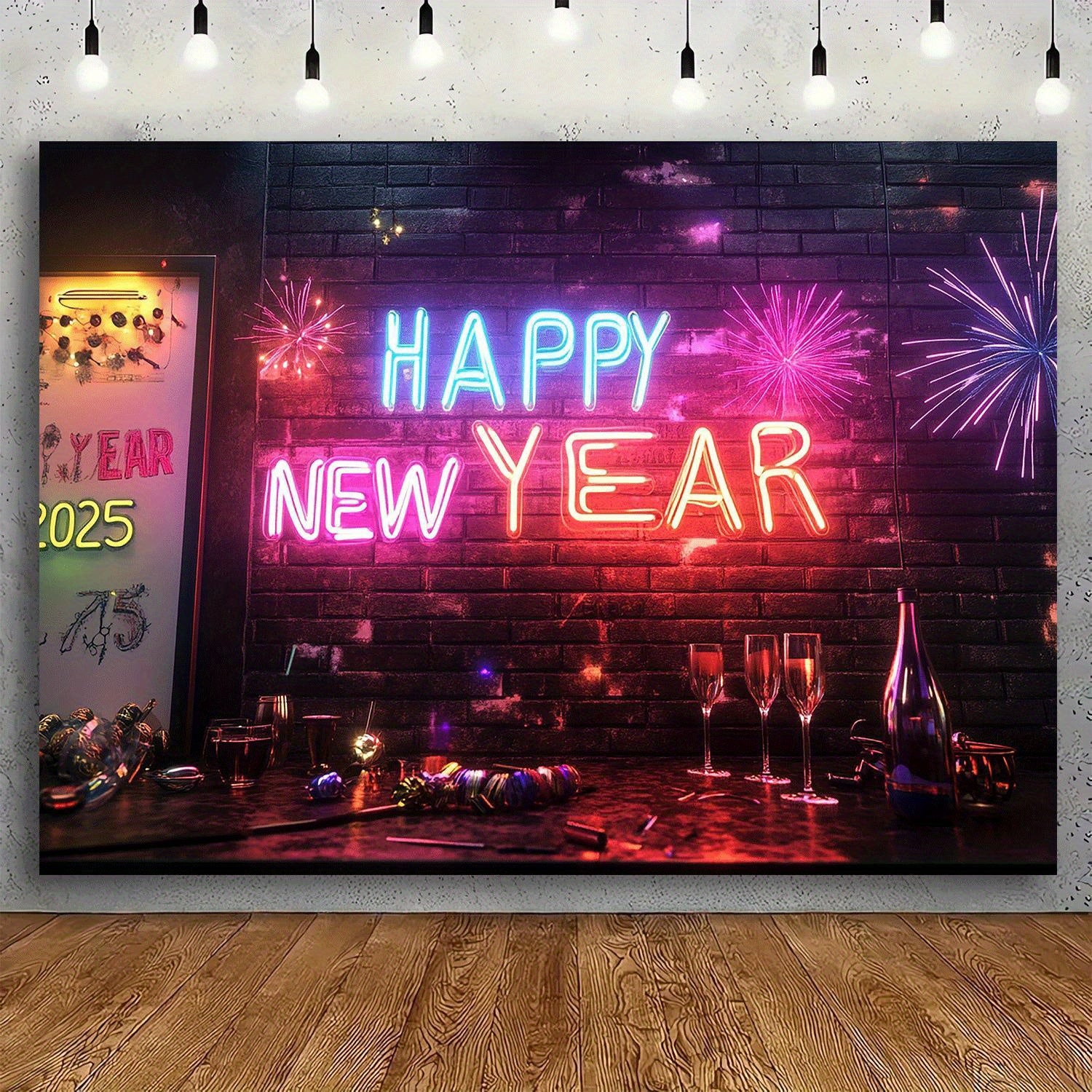 1pc Classic Vertical Oblong Happy New Year Neon Sign Backdrop - Festive Party Wall Decor for Thanksgiving, Easter, Birthday, Anniversary Celebrations