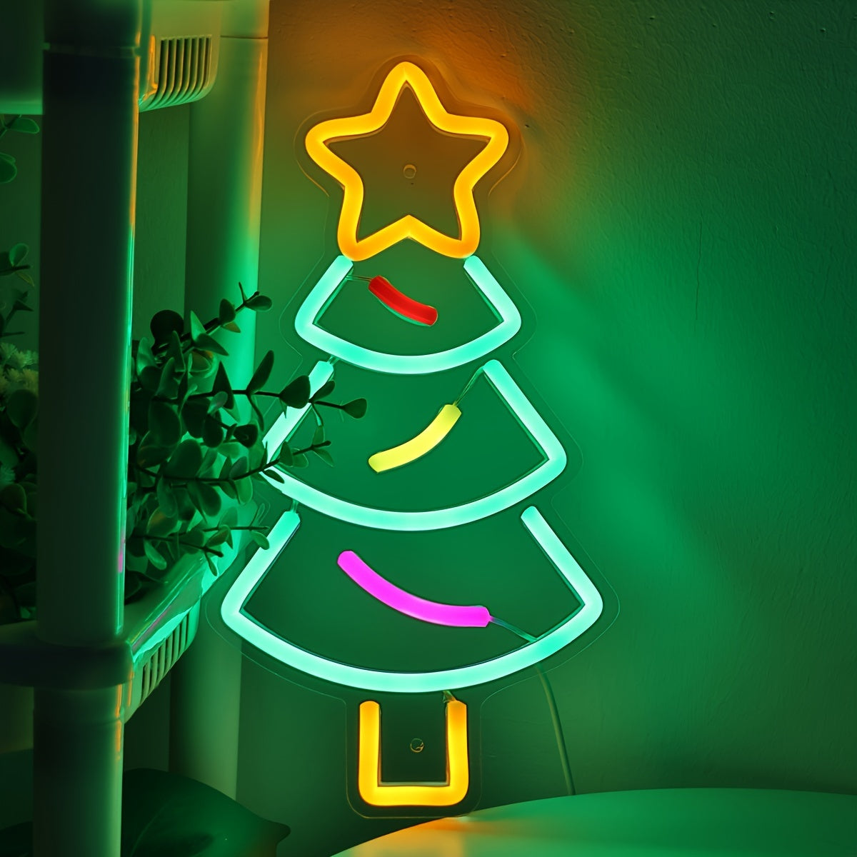 Neonwalls Christmas Tree Neon Sign, 1PC LED Wall Hanging Decor, USB Powered Plastic Neon Light for Party, Home, Pub, Club, Multipurpose Use, Switch Control, No Battery Required