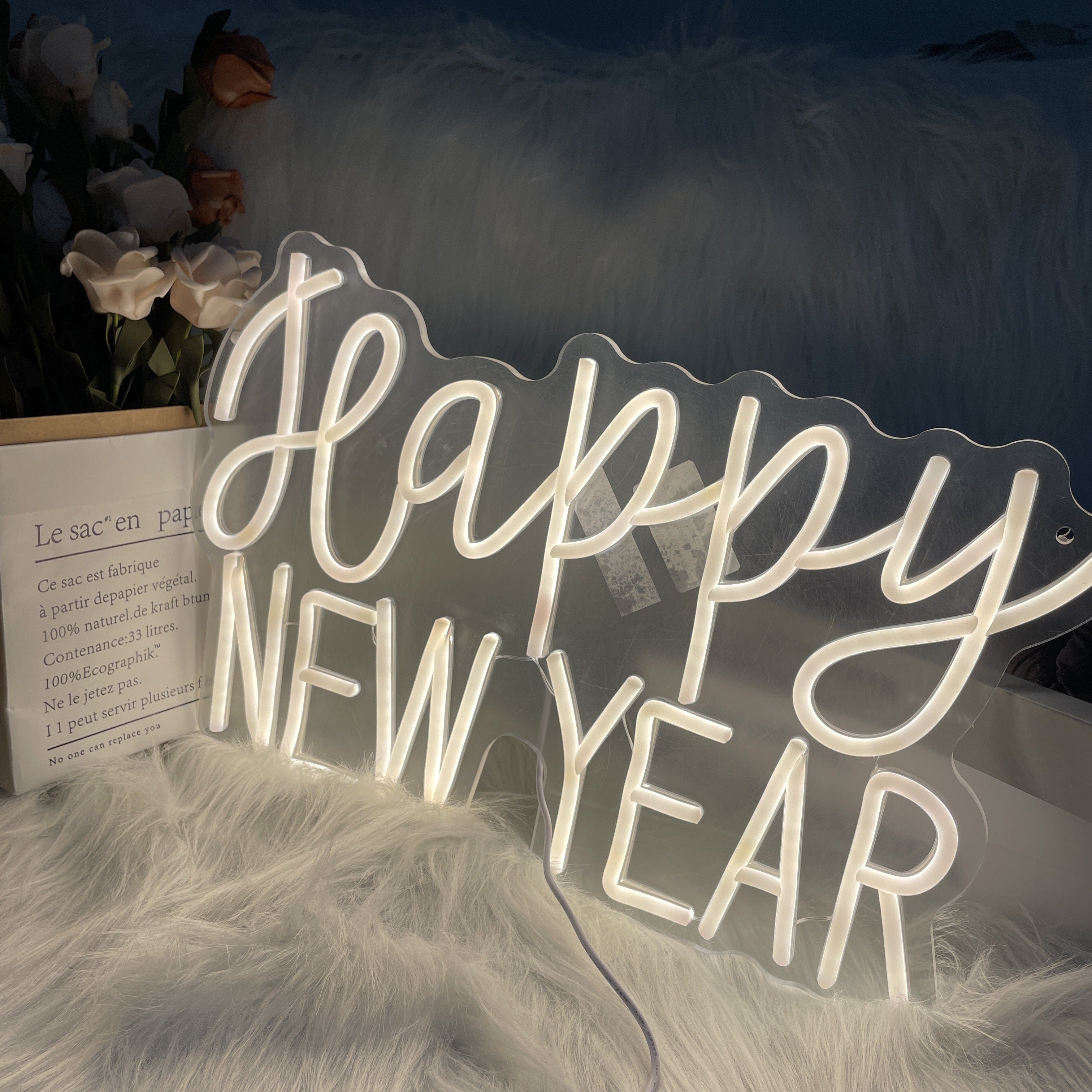 Neon Walls Glam Style Happy New Year LED Neon Sign, USB Powered Wall Mount Decorative Light, Warm White, with No Battery, for New Year & Universal Celebrations, Living Room, Bar, Party