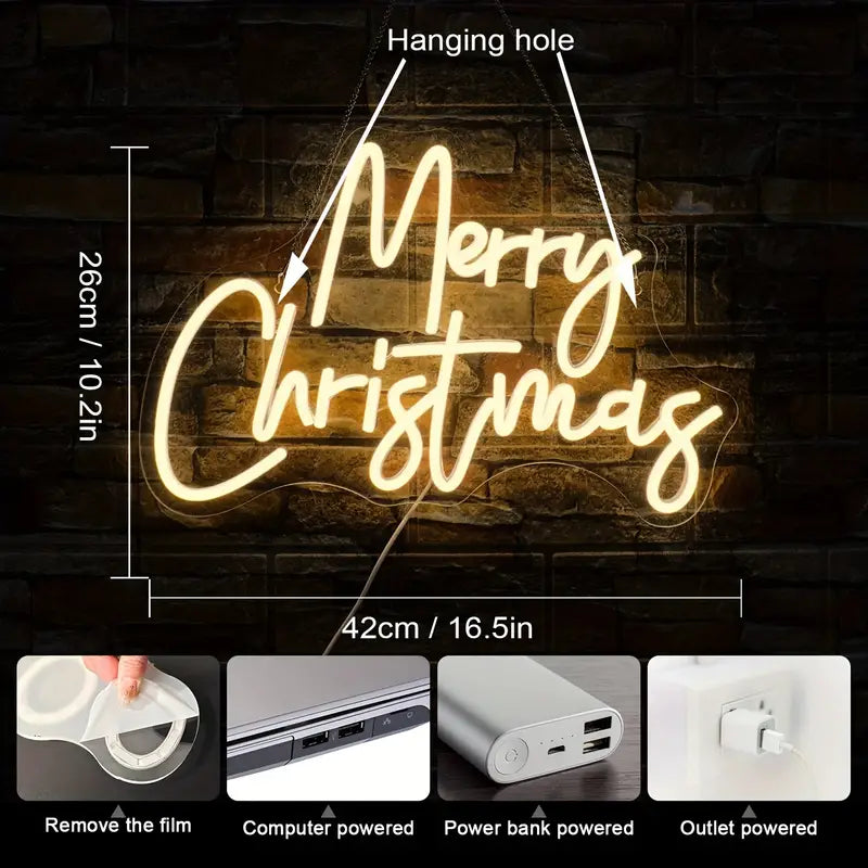 Merry Christmas LED Neon Light - USB Powered, Perfect for Home & Office Decor, Ideal for Halloween, Winter, Christmas & Spring Celebrations