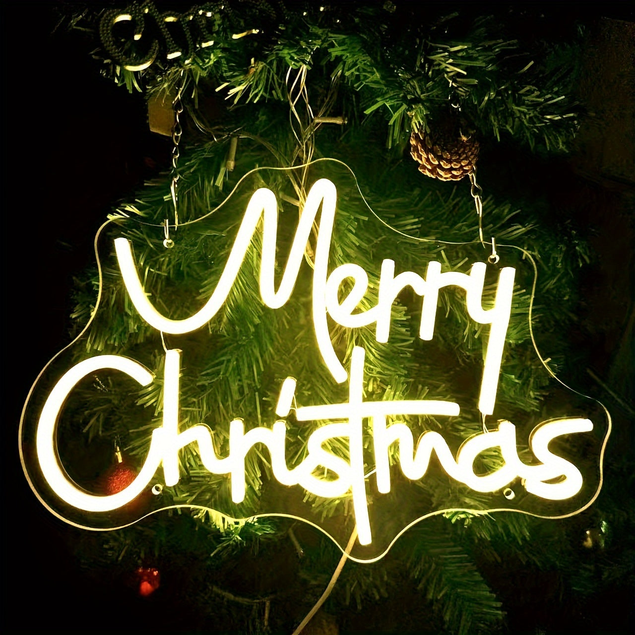 Merry Christmas LED Neon Sign - Polished Metal Finish, Durable Plastic, Wall Hanging, Dimmable Switch Control, Multipurpose, USB Powered, Non-Wireless, No Battery Required, Single-Color Display for Home, Bar, Cafe, Wedding, Club, Party Decor