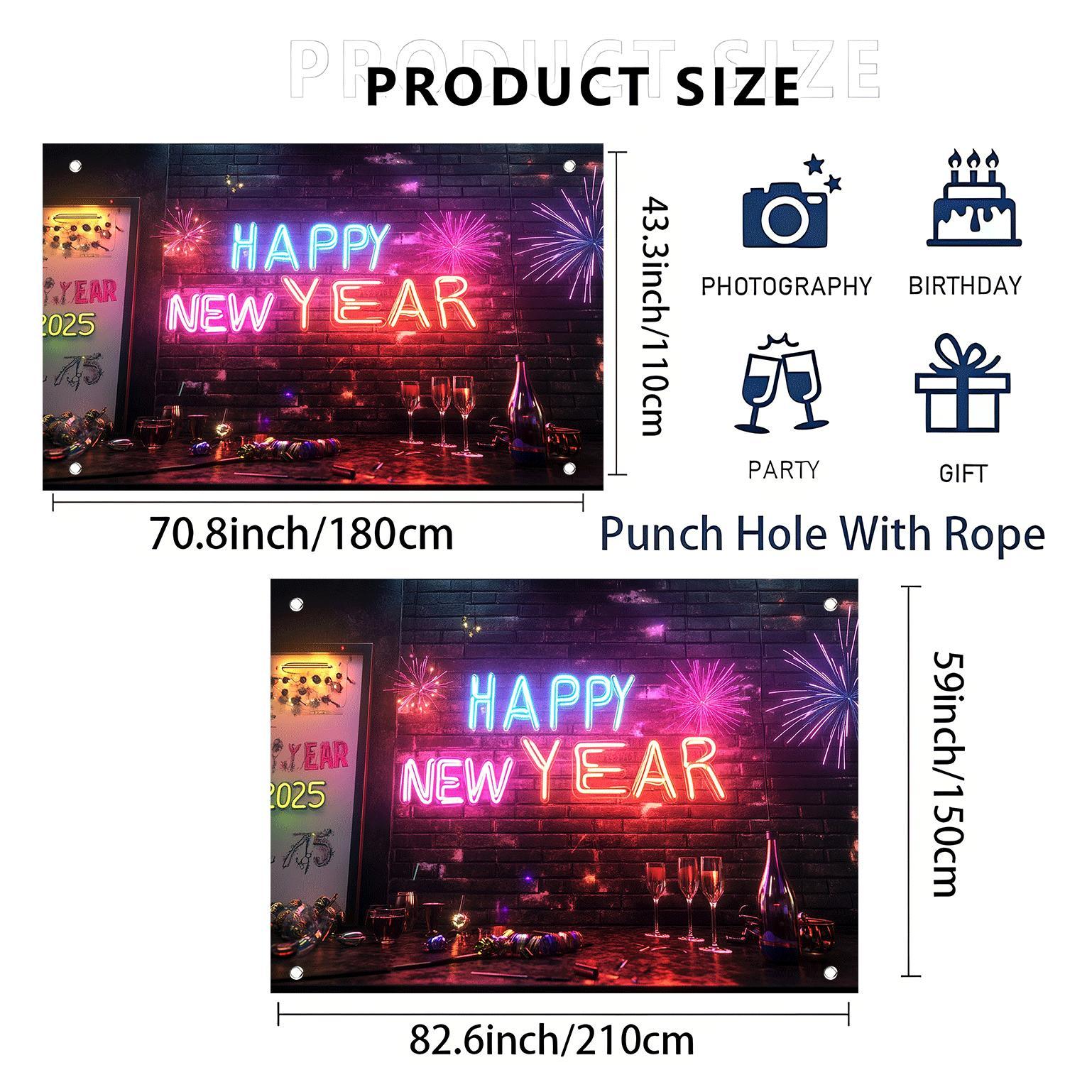 1pc Classic Vertical Oblong Happy New Year Neon Sign Backdrop - Festive Party Wall Decor for Thanksgiving, Easter, Birthday, Anniversary Celebrations