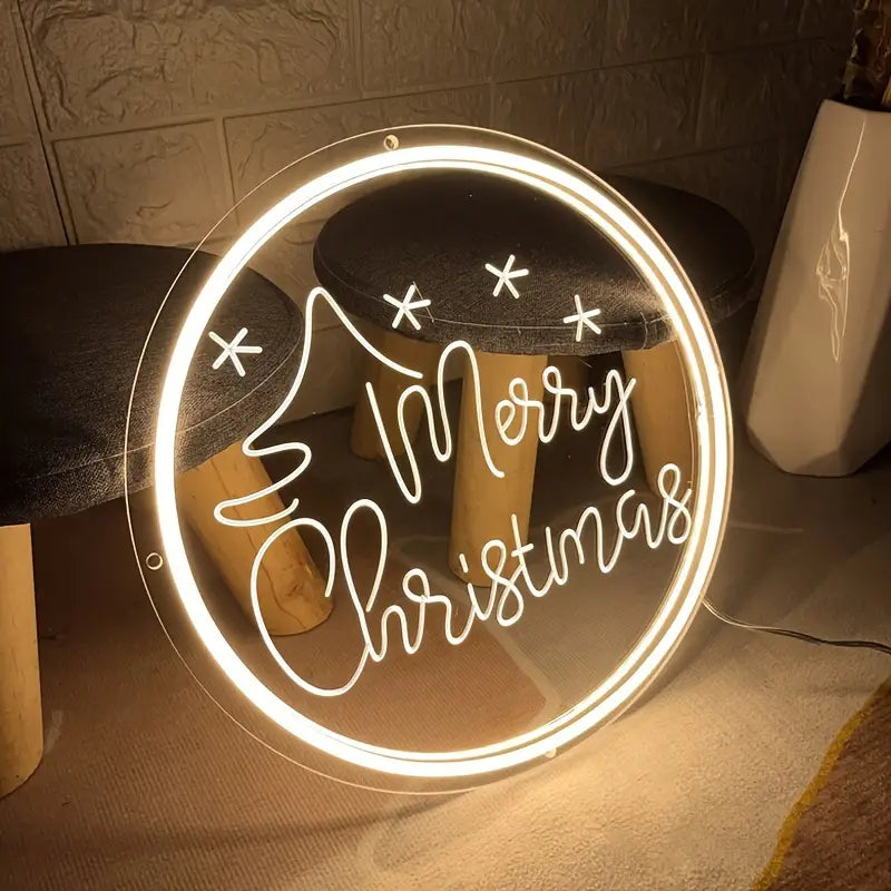 Merry Christmas LED Neon Sign with Engraved Art Font