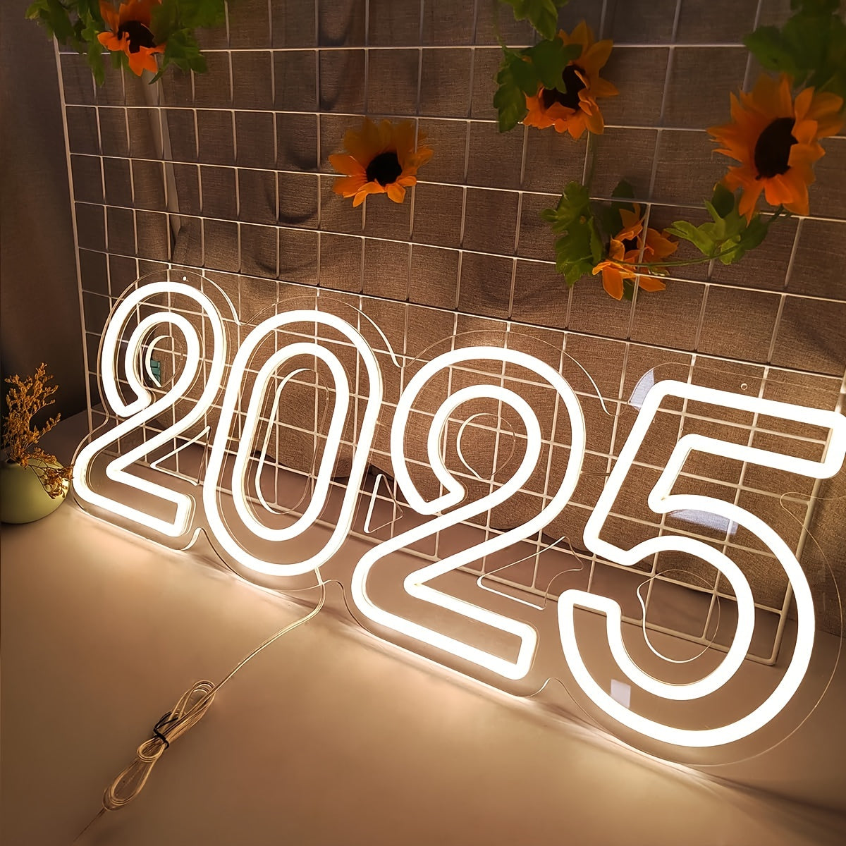 2025 Dimmable LED Neon Sign - 57.91cm x 27.94cm Wall-Mounted Light for New Year's & Holiday Decorations, USB Powered, New year Decor