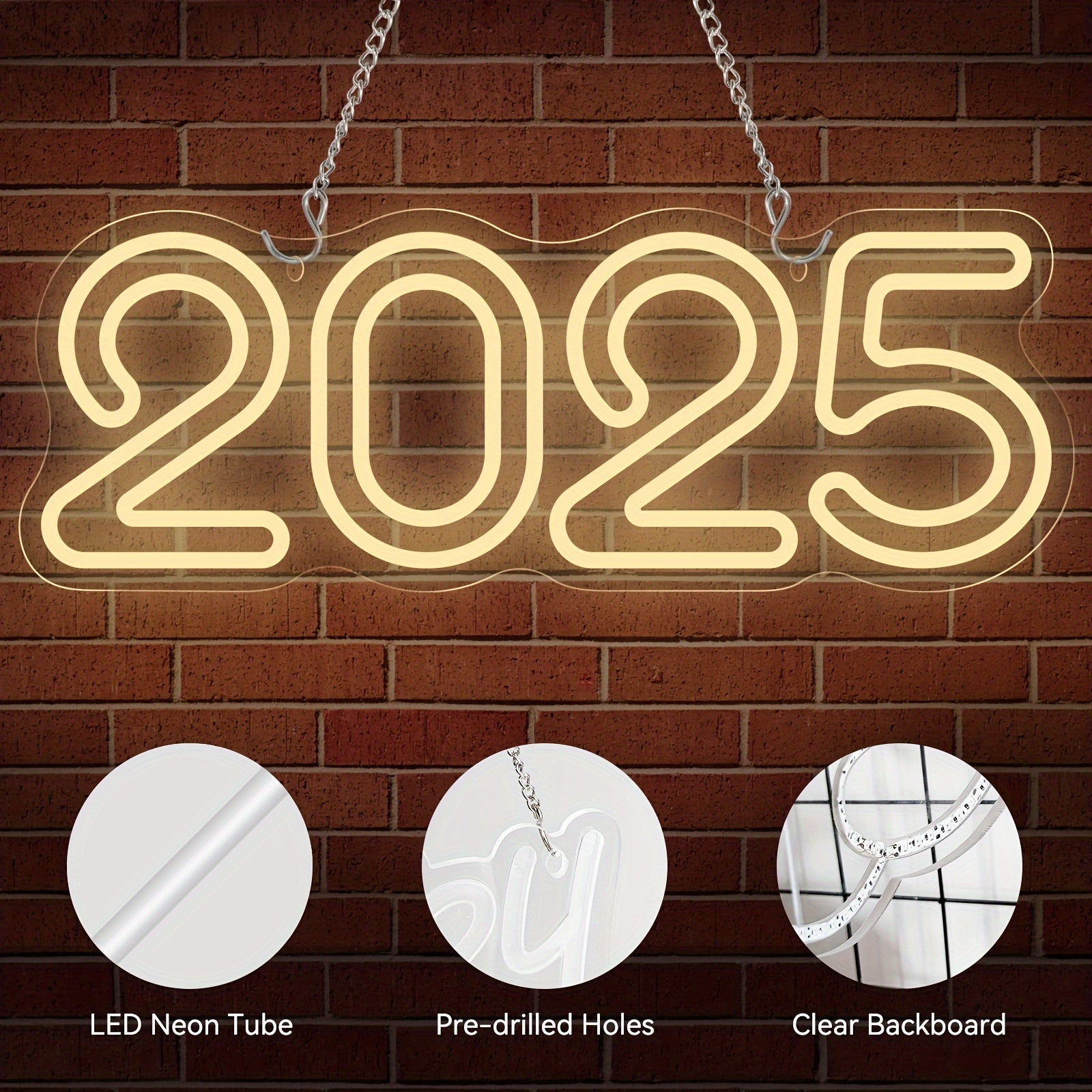 2025 New Year LED Neon Sign - USB Powered Wall Decor with Dimmer Switch, Perfect for Bedroom, Bar, Pub, Restaurant, New year & Birthday Parties - 39.88cmx5.9