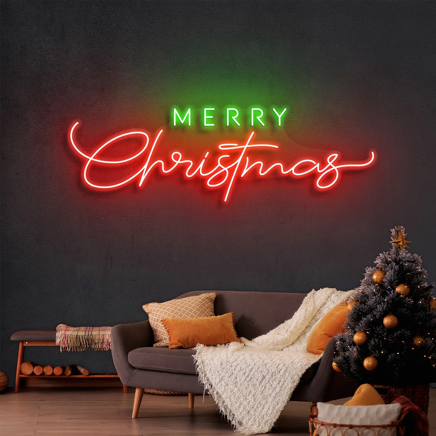 neonwalls 50cm Neon Sign "Merry Christmas" - Festive Wall Hanging, Plastic, USB Powered, Switch Control, Multi-Purpose Holiday Lighting Decor