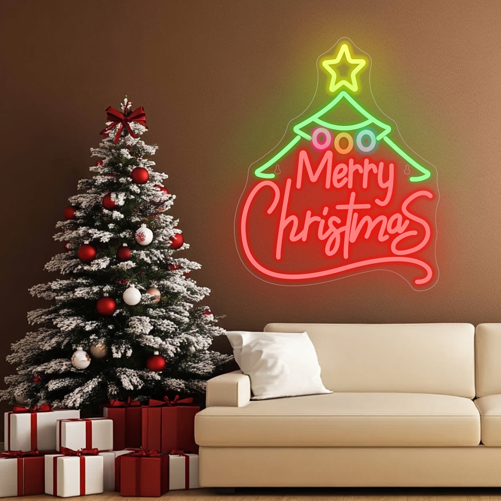 1pc NEONWALLS Dimmable LED Neon Sign, USB Powered Wall Hanging Christmas Tree Light with Switch Control, Multipurpose Holiday Decoration for Bedroom, Game Area, Bar, Party - Ideal Christmas Gift