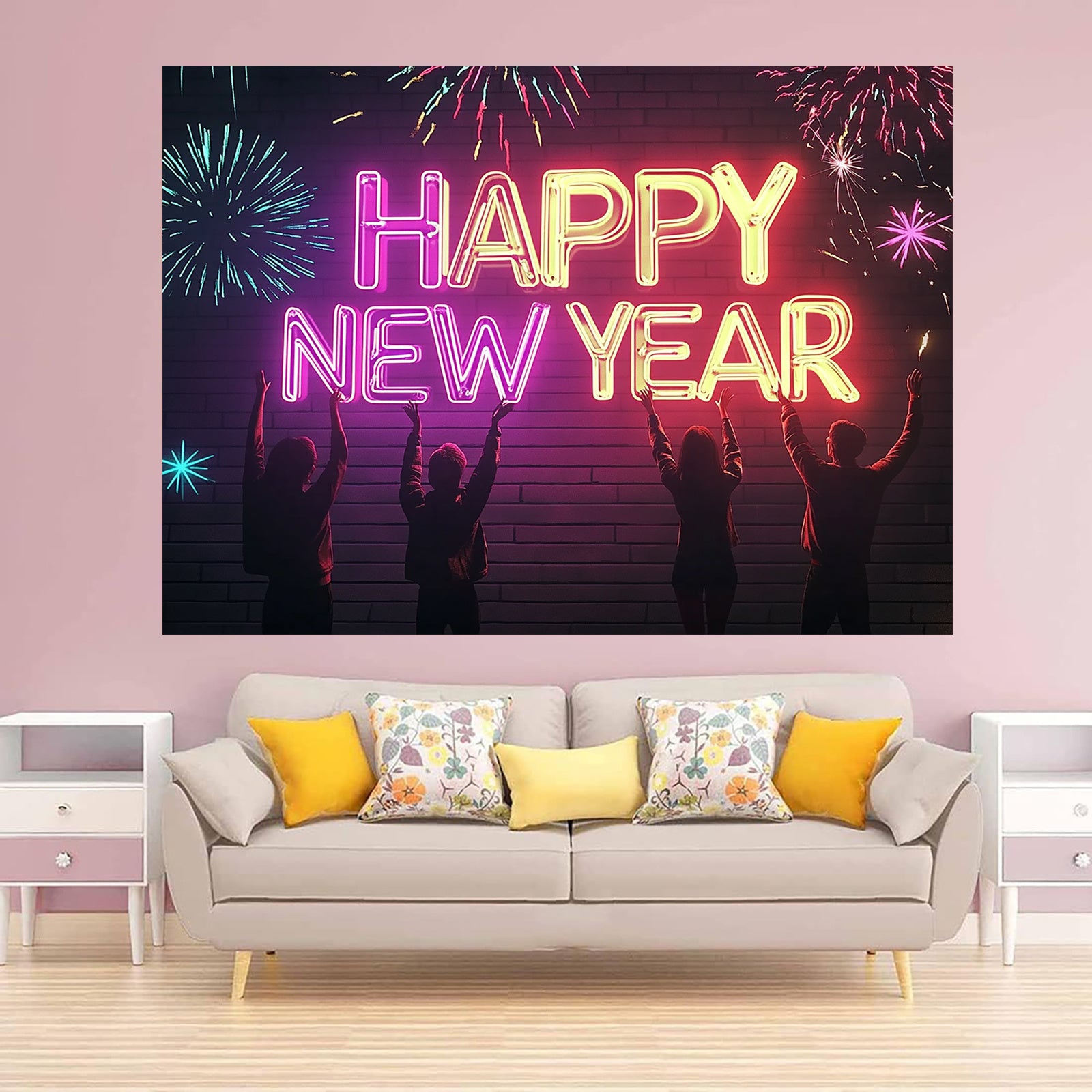 1pc Happy New Year Neon Sign Backdrop - Polyester Party Banner for Indoor & Outdoor Decoration, Universal Holiday Celebration, Multipurpose Use, No Electricity Needed