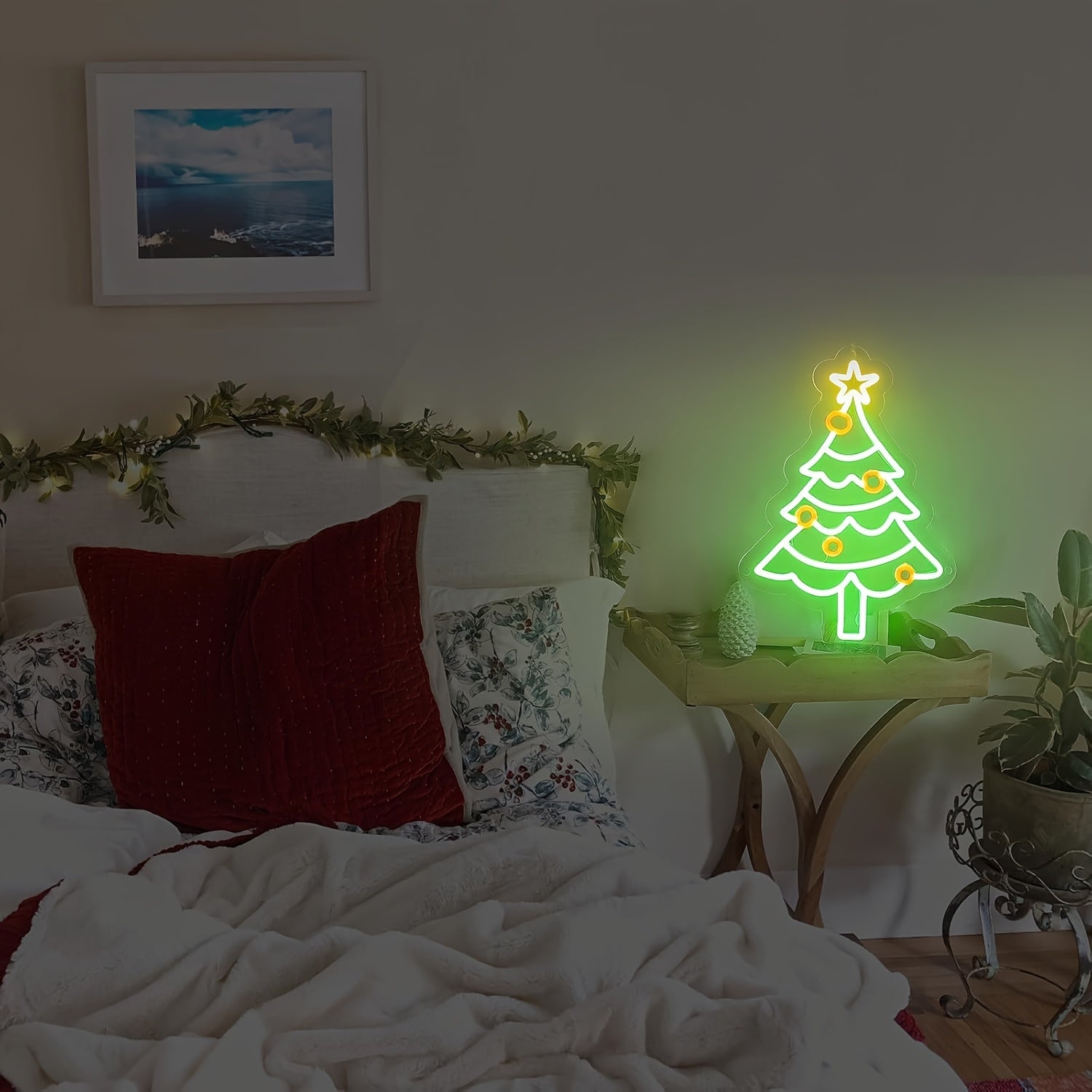 USB-Powered Dimmable Green Christmas Tree Neon Sign - Perfect for Office & Party Decor, Wall Display