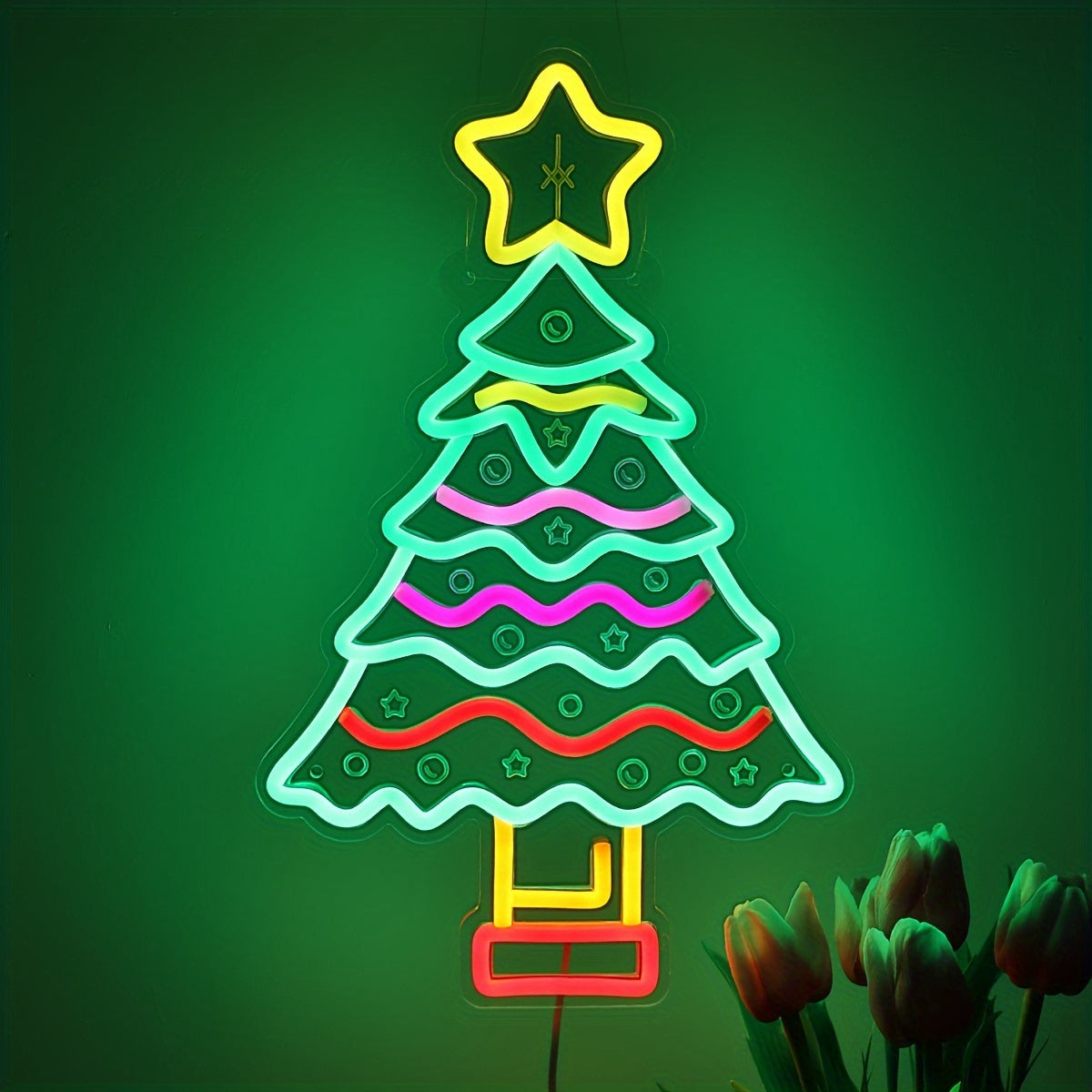 1pc Festive Christmas Tree Neon Sign, LED Wall Art Decor with Switch Control, USB Powered, Plastic Material, Versatile Use for Home, Pub, Club, Coffee Shop, Salon - 24.99cm*39.4cm