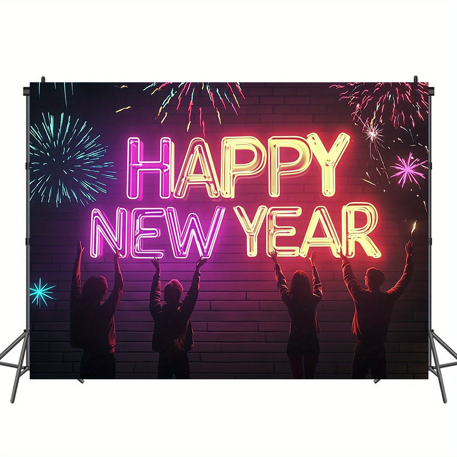 1pc Happy New Year Neon Sign Backdrop - Polyester Party Banner for Indoor & Outdoor Decoration, Universal Holiday Celebration, Multipurpose Use, No Electricity Needed