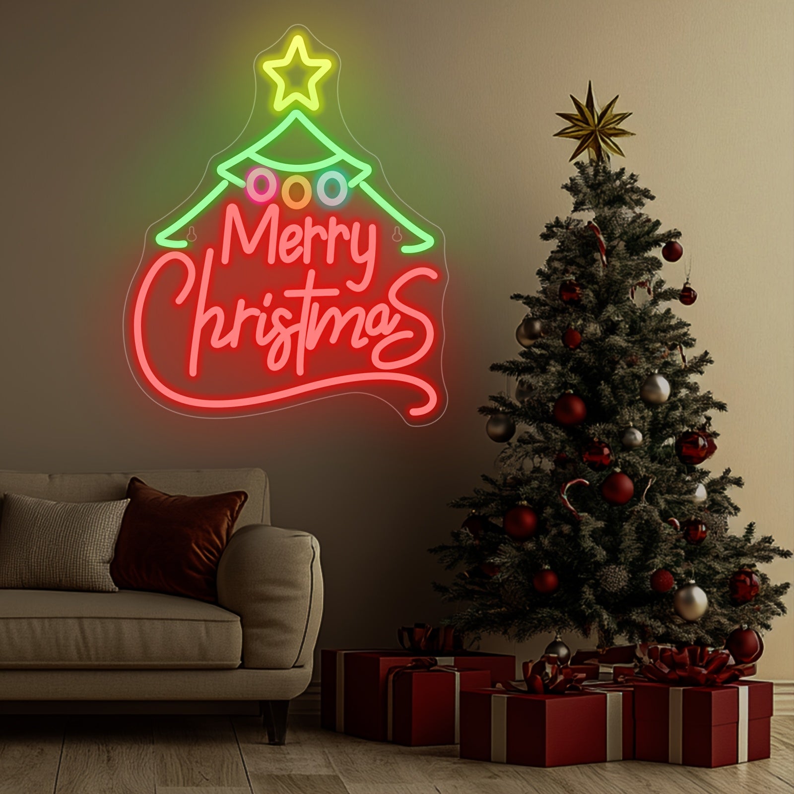 1pc NEONWALLS Dimmable LED Neon Sign, USB Powered Wall Hanging Christmas Tree Light with Switch Control, Multipurpose Holiday Decoration for Bedroom, Game Area, Bar, Party - Ideal Christmas Gift