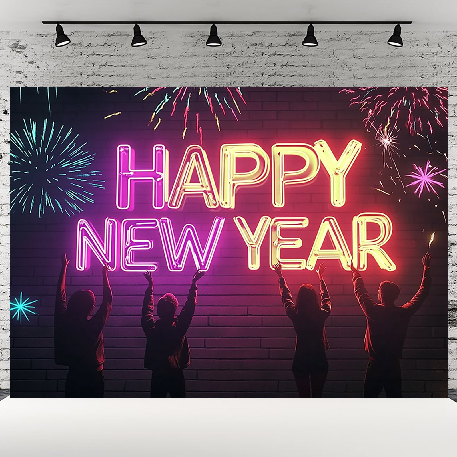 1pc Happy New Year Neon Sign Backdrop - Polyester Party Banner for Indoor & Outdoor Decoration, Universal Holiday Celebration, Multipurpose Use, No Electricity Needed