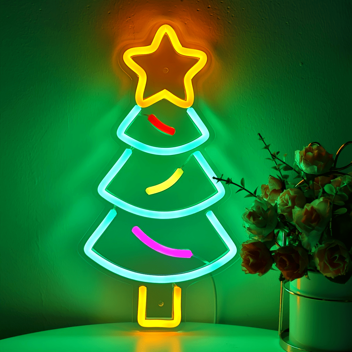 Neonwalls Christmas Tree Neon Sign, 1PC LED Wall Hanging Decor, USB Powered Plastic Neon Light for Party, Home, Pub, Club, Multipurpose Use, Switch Control, No Battery Required