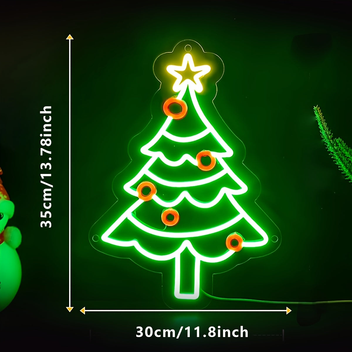 USB-Powered Dimmable Green Christmas Tree Neon Sign - Perfect for Office & Party Decor, Wall Display