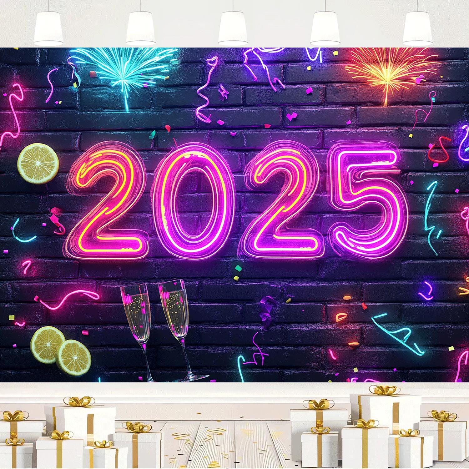 1pc Classic Vertical Oblong Neon Sign Happy New Year Party Backdrop, Durable with String Holes for Easy Hanging, Ideal for Birthdays, Halloween, Easter, Thanksgiving Celebrations