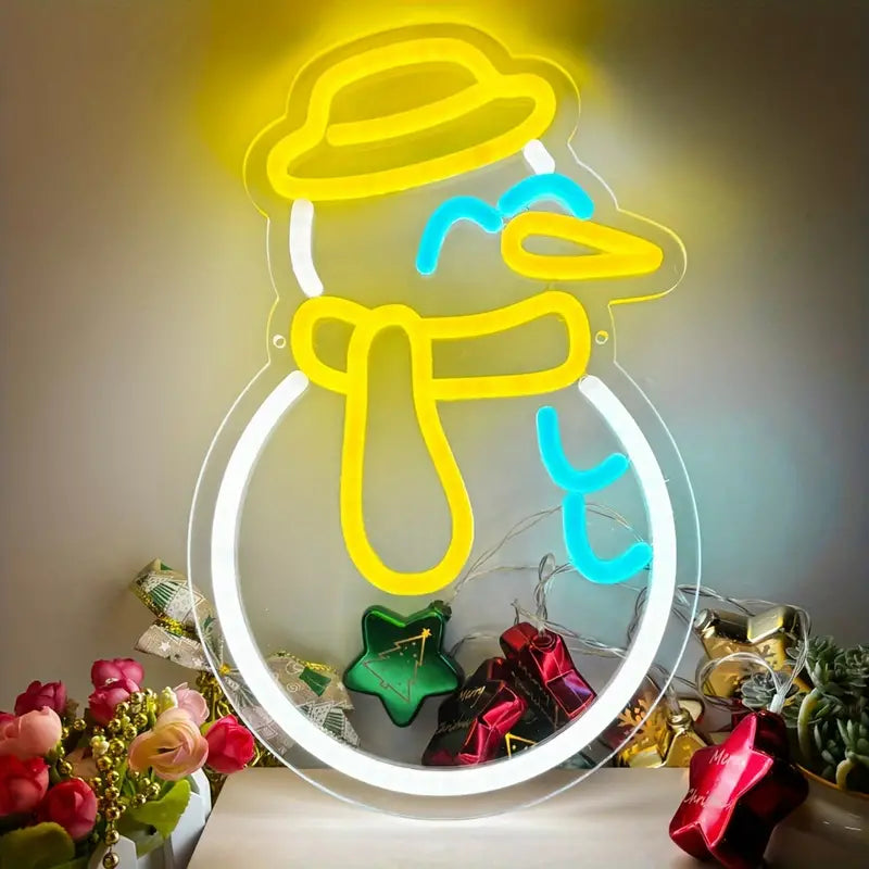 Dimmable Christmas Snowman Neon Sign - USB Powered LED Wall Decor for Parties, Bedrooms, Cafes & More - Multicolor Anime Lighting