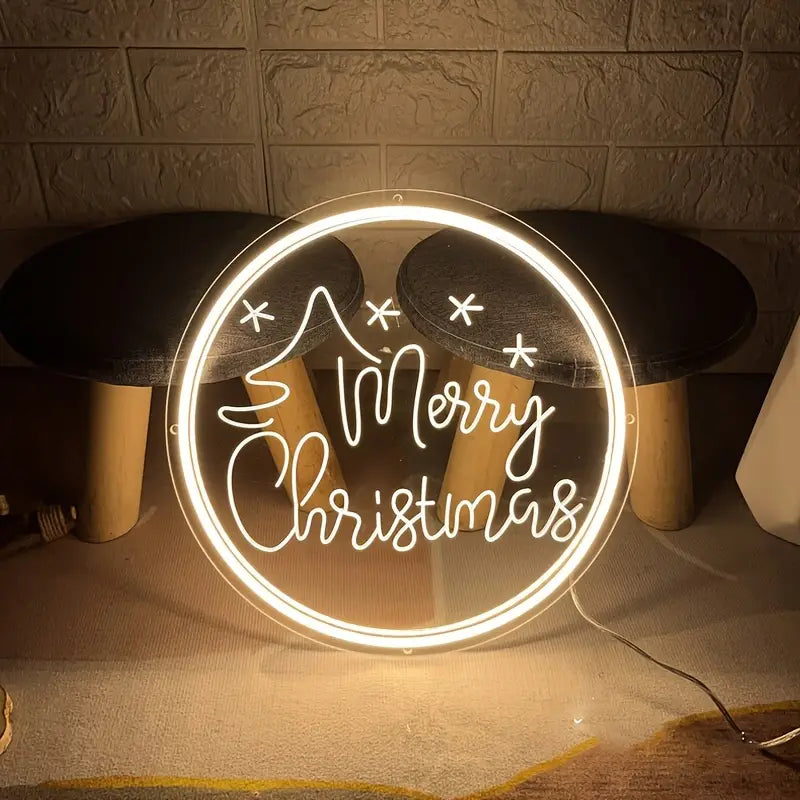 Merry Christmas LED Neon Sign with Engraved Art Font