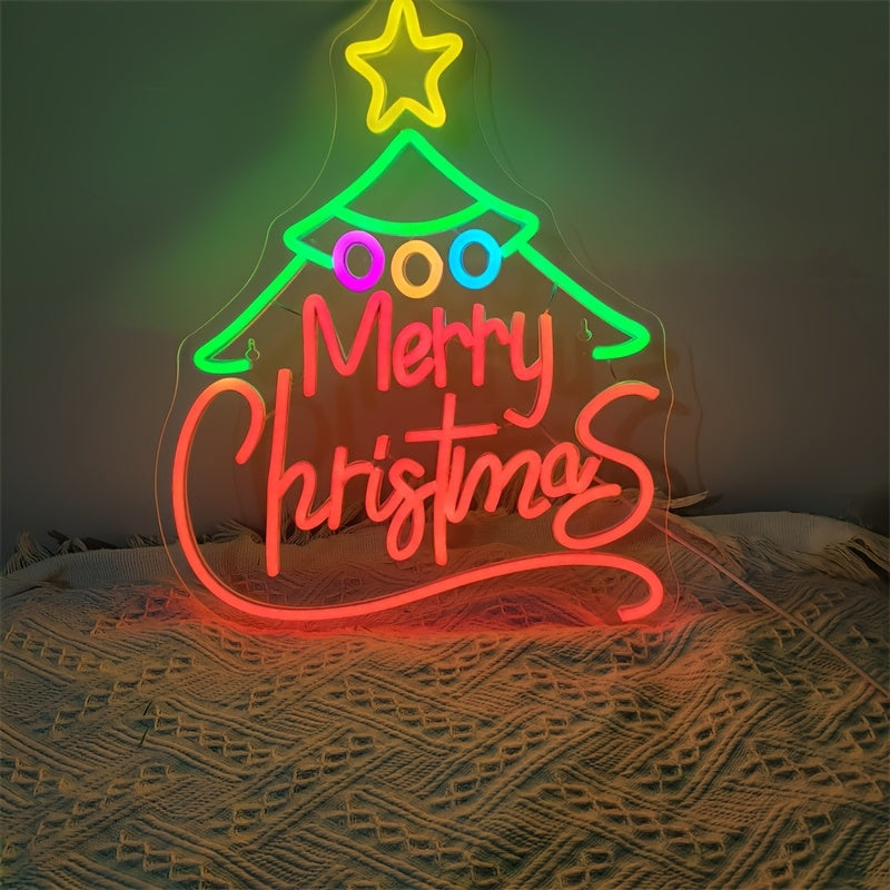 1pc NEONWALLS Dimmable LED Neon Sign, USB Powered Wall Hanging Christmas Tree Light with Switch Control, Multipurpose Holiday Decoration for Bedroom, Game Area, Bar, Party - Ideal Christmas Gift