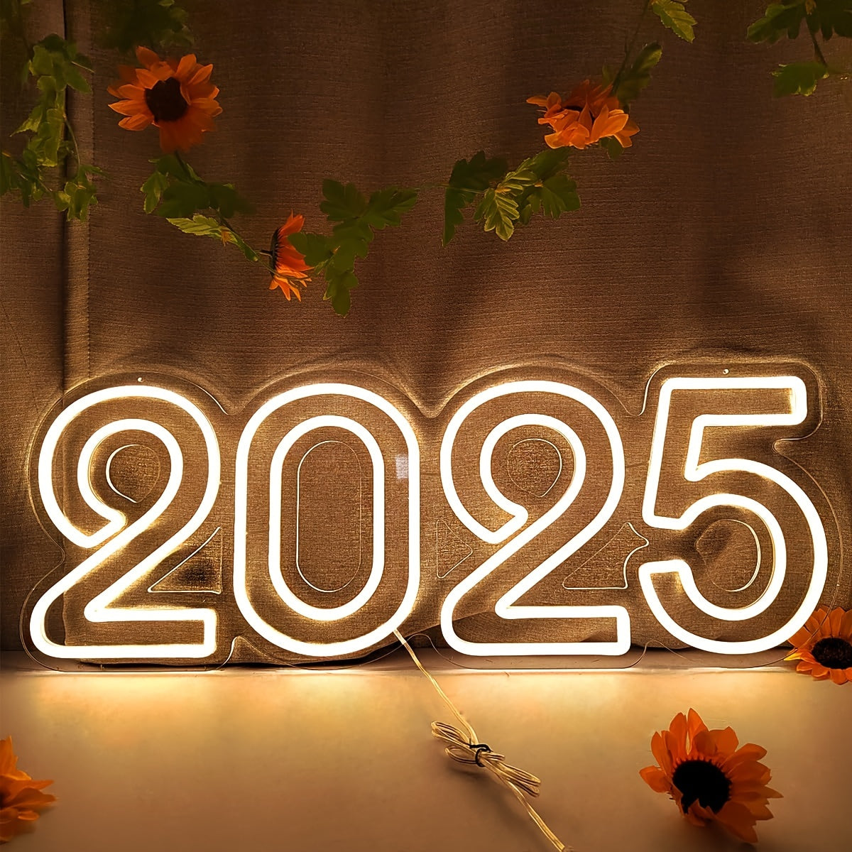 2025 Dimmable LED Neon Sign - 57.91cm x 27.94cm Wall-Mounted Light for New Year's & Holiday Decorations, USB Powered, New year Decor