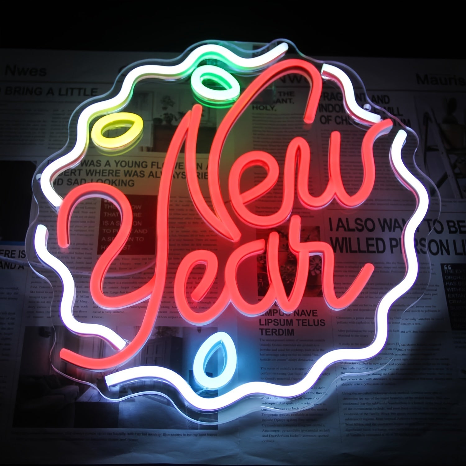 1pc Dimmable Acrylic LED Neon Sign, USB Powered, 36V and Below, Colorful "Happy New Year" Wall Decor for Bedroom, Restaurant, Bar, Party, New Year'S Celebration Gift