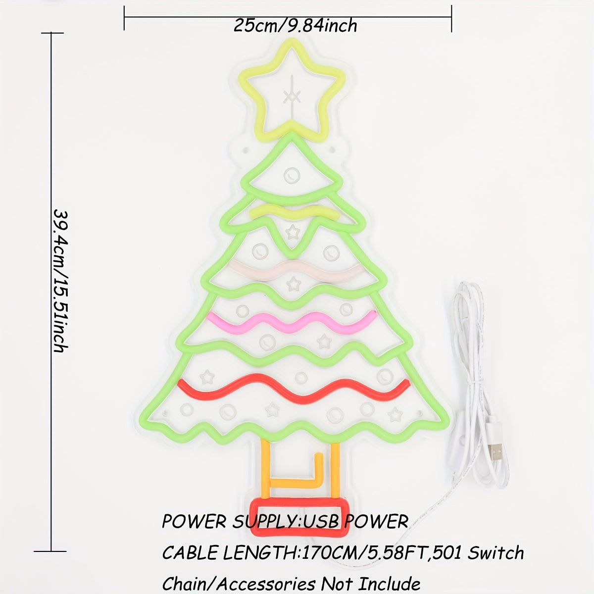 1pc Festive Christmas Tree Neon Sign, LED Wall Art Decor with Switch Control, USB Powered, Plastic Material, Versatile Use for Home, Pub, Club, Coffee Shop, Salon - 24.99cm*39.4cm