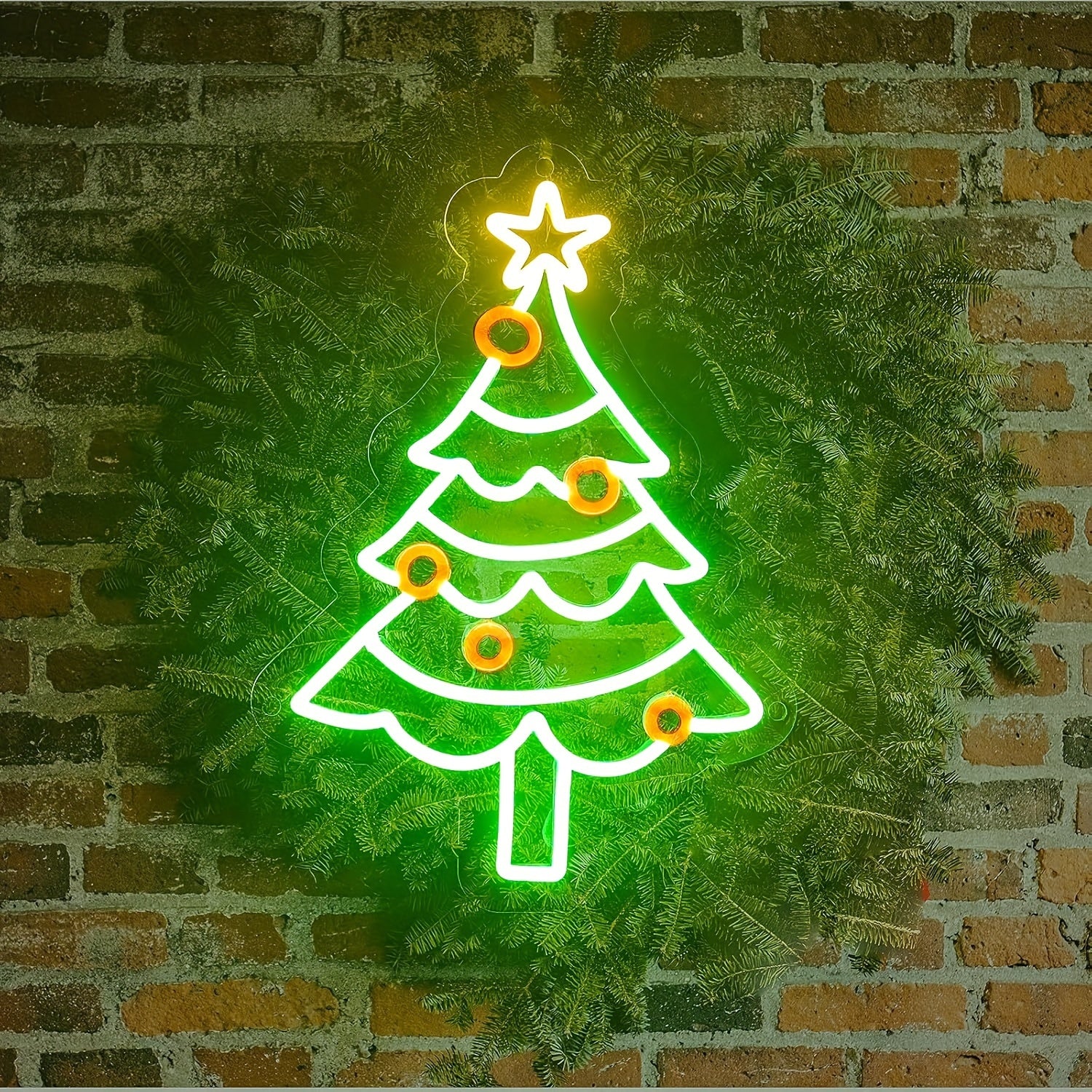 USB-Powered Dimmable Green Christmas Tree Neon Sign - Perfect for Office & Party Decor, Wall Display