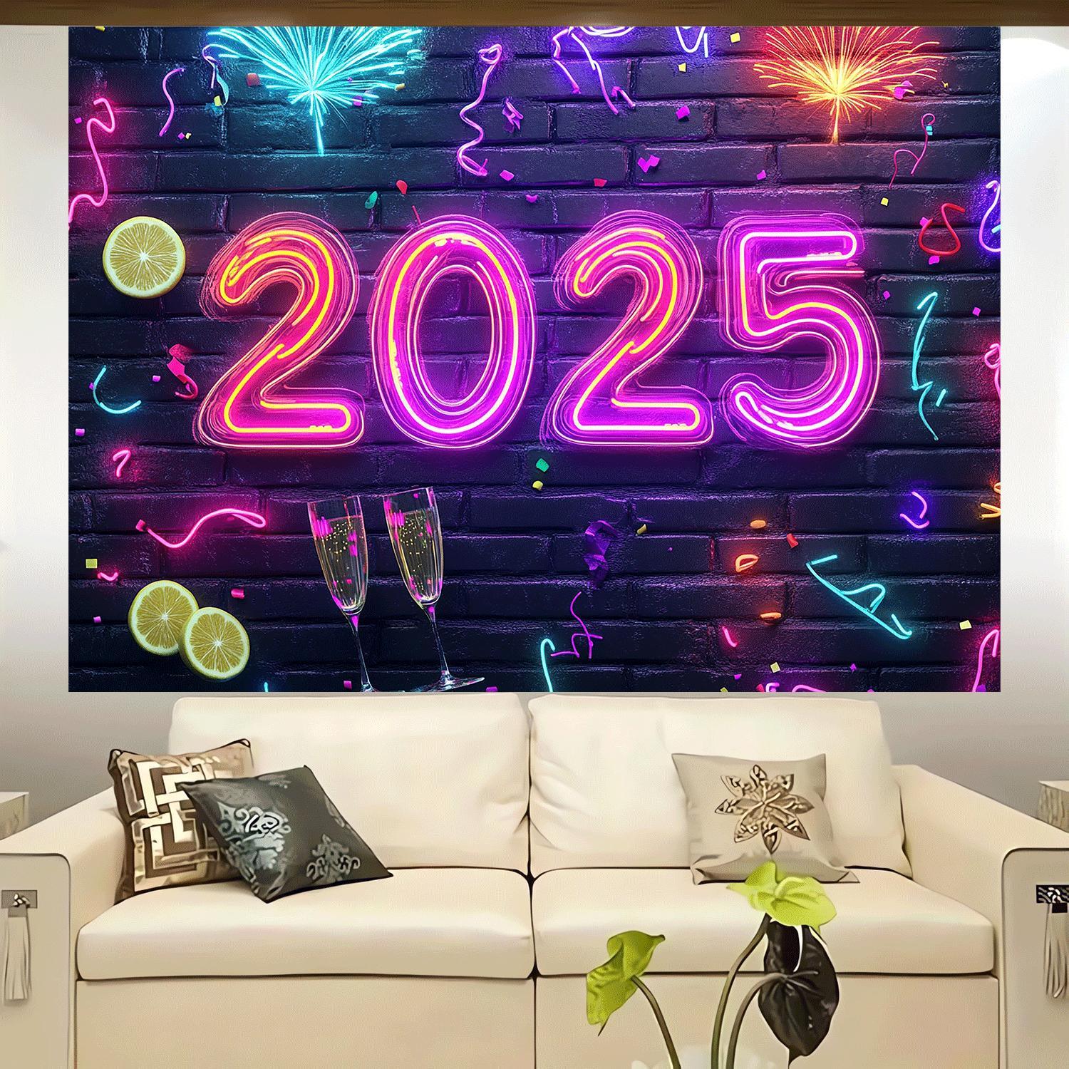 1pc Classic Vertical Oblong Neon Sign Happy New Year Party Backdrop, Durable with String Holes for Easy Hanging, Ideal for Birthdays, Halloween, Easter, Thanksgiving Celebrations